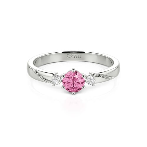 Jeulia Simple Three Stone Promise Ring Milgrain Round Cut Sterling Silver