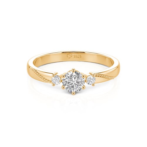 Jeulia Simple Three Stone Promise Ring Milgrain Round Cut Sterling Silver