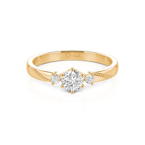 Jeulia Simple Three Stone Promise Ring Milgrain Round Cut Sterling Silver