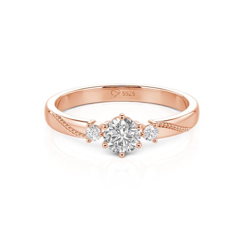 Jeulia Simple Three Stone Promise Ring Milgrain Round Cut Sterling Silver