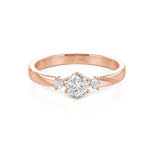 Jeulia Simple Three Stone Promise Ring Milgrain Round Cut Sterling Silver