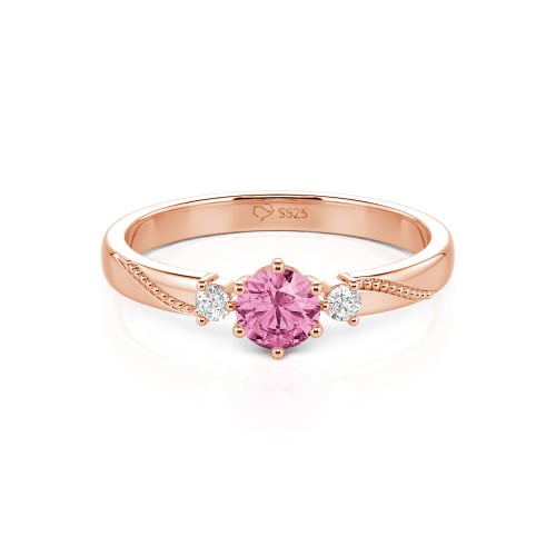 Jeulia Simple Three Stone Promise Ring Milgrain Round Cut Sterling Silver