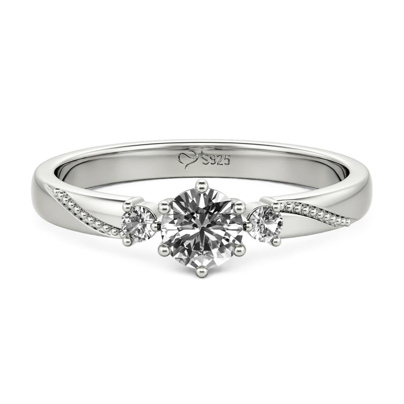 Jeulia Simple Three Stone Promise Ring Milgrain Round Cut Sterling Silver