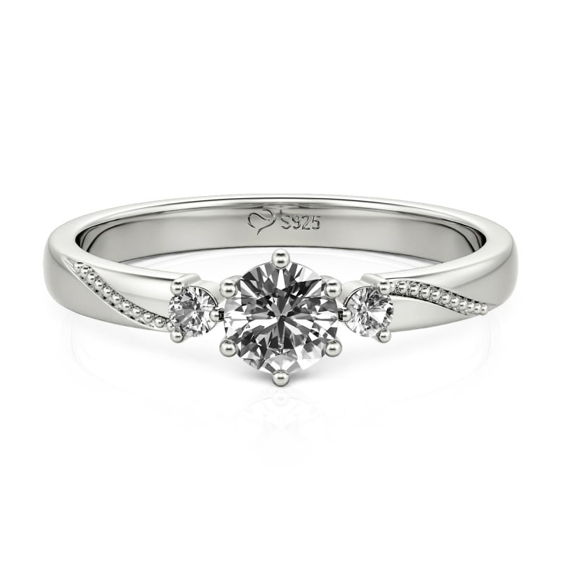 Jeulia Simple Three Stone Promise Ring Milgrain Round Cut Sterling Silver