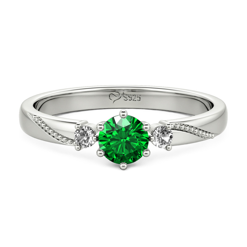 Jeulia Bague Anneau de promesse Simple Trois pierres Milgrain Coupe ronde Argent Sterling