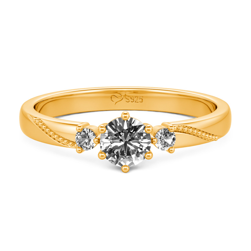 Jeulia Anillo de Promesa Simple con Tres Piedras Redondas y Milgrain en Plata de Ley