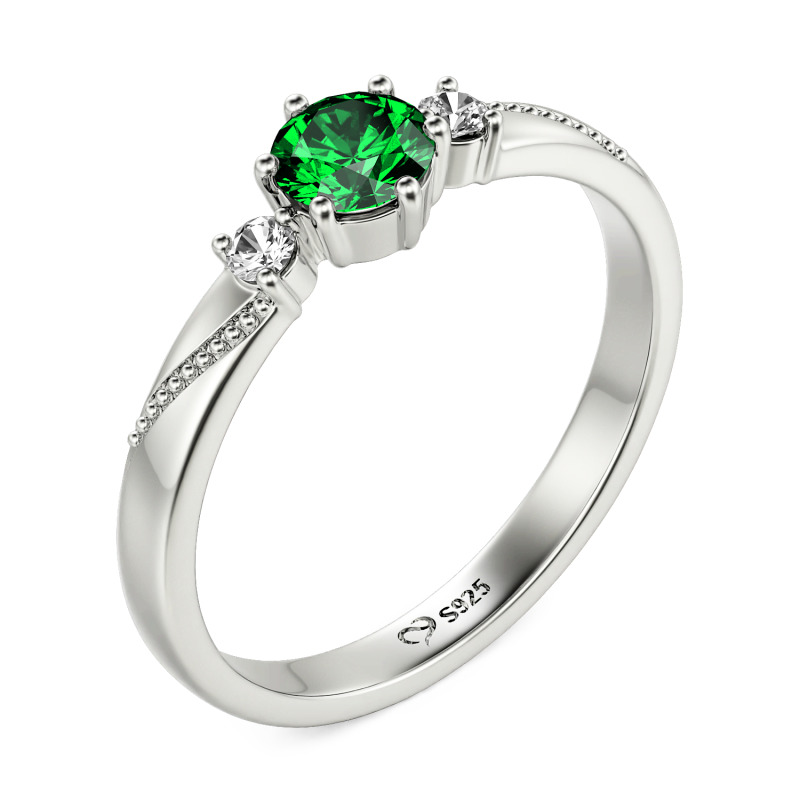 Jeulia Bague Anneau de promesse Simple Trois pierres Milgrain Coupe ronde Argent Sterling