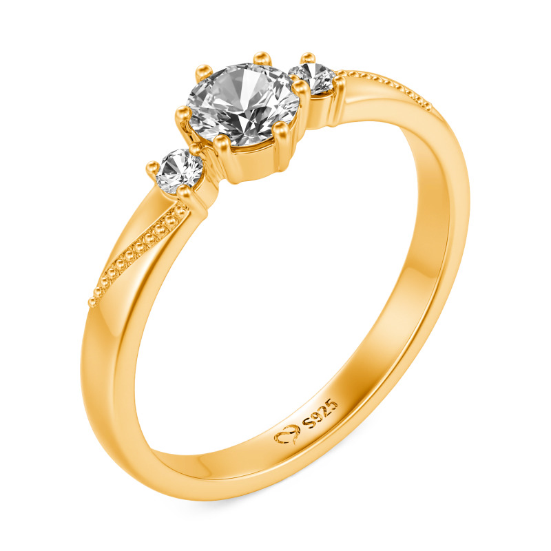 Jeulia Anillo de Promesa Simple con Tres Piedras Redondas y Milgrain en Plata de Ley