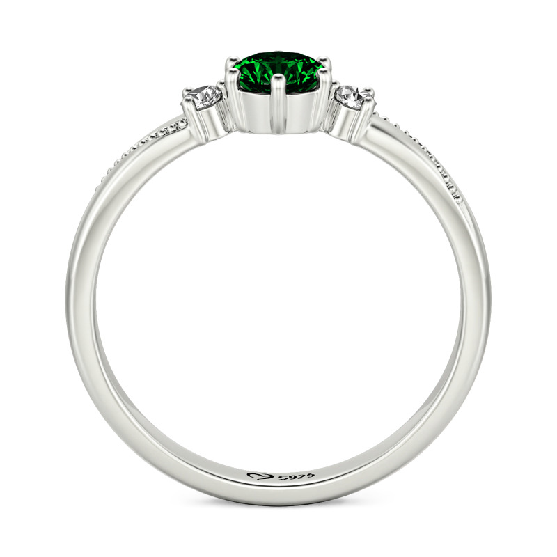 Jeulia Bague Anneau de promesse Simple Trois pierres Milgrain Coupe ronde Argent Sterling