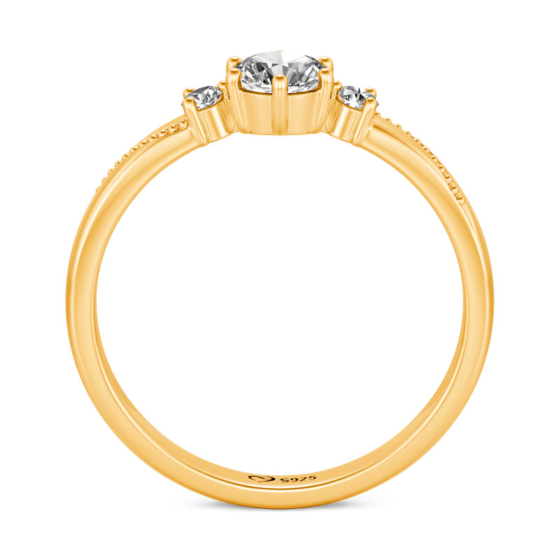 Jeulia Anillo de Promesa Simple con Tres Piedras Redondas y Milgrain en Plata de Ley