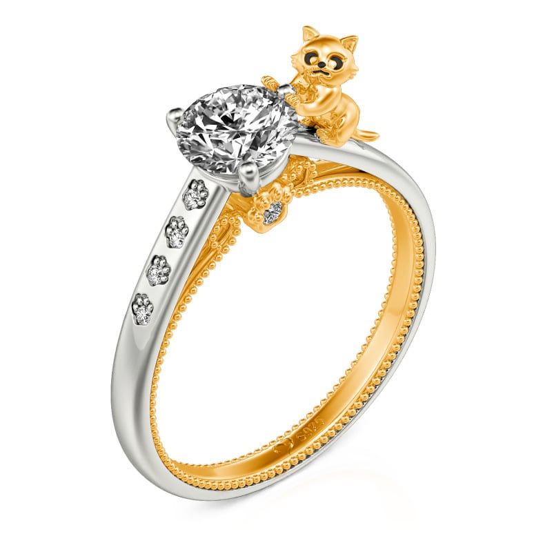 Jeulia Hug Me Custom Cat and Paw Print Ring for Women