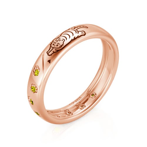 Jeulia Custom Cat and Cat Paw Print Ring for Men