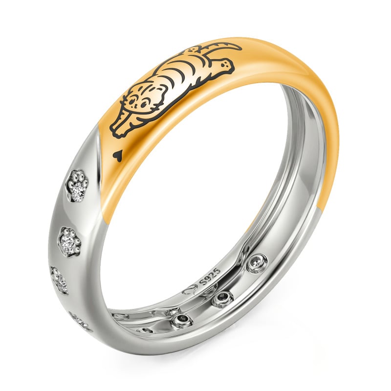 Jeulia Custom Cat and Cat Paw Print Ring for Men