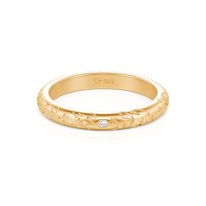 Jeulia Aliança de Casamento para Mulher Personalizada Vinha Gravada Ouro 10K/14K/18K Platina
