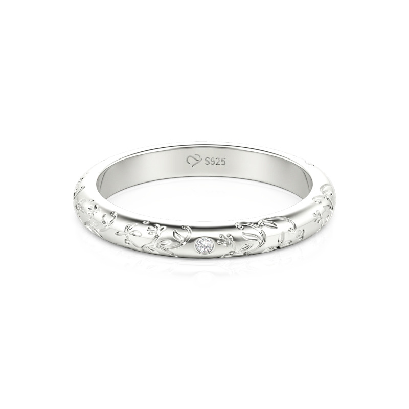 Jeulia Aliança de Casamento para Mulher Personalizada Vinha Gravada Ouro 10K/14K/18K Platina