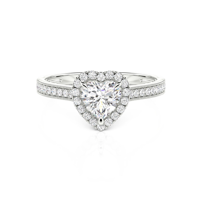 Jeulia 10K/14K/18K Gold Platinum Halo Heart Cut Ring