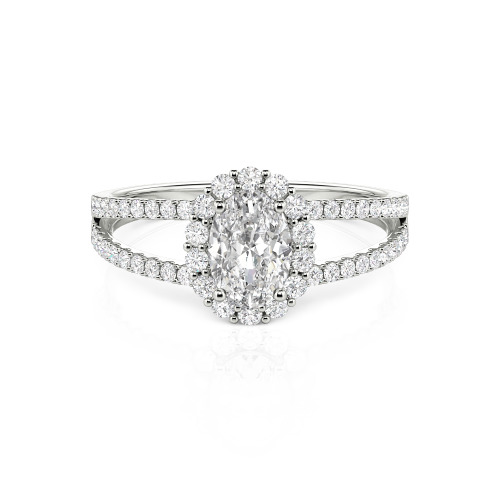 Jeulia Split Shank Halo Oval Cut Sterling Silver Ring