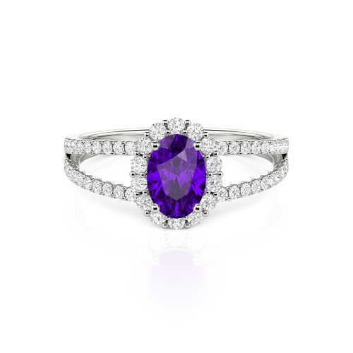 Jeulia Split Shank Halo Oval Cut Sterling Silver Ring