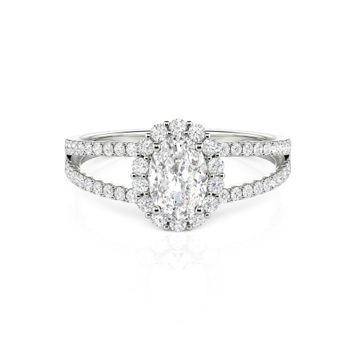 Jeulia Split Shank Halo Oval Cut Sterling Silver Ring