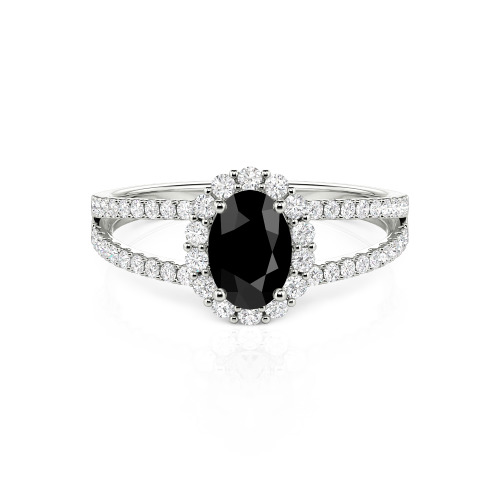 Jeulia Split Shank Halo Oval Cut Sterling Silver Ring