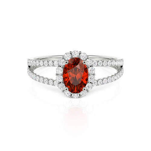 Jeulia Split Shank Halo Oval Cut Sterling Silver Ring