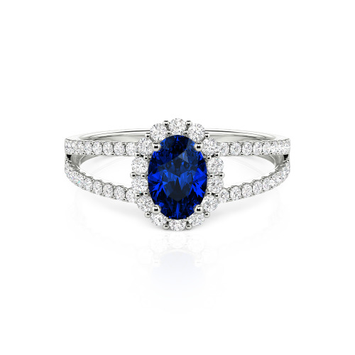 Jeulia Split Shank Halo Oval Cut Sterling Silver Ring