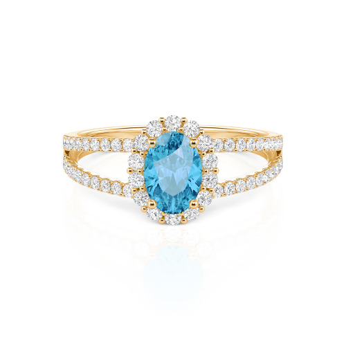Jeulia Split Shank Halo Oval Cut Sterling Silver Ring