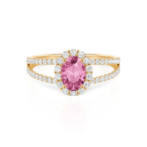 Jeulia Split Shank Halo Oval Cut Sterling Silver Ring