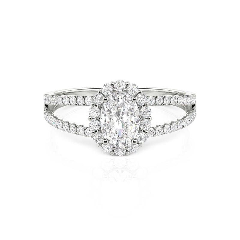 Jeulia Split Shank Halo Oval Cut Sterling Silver Ring
