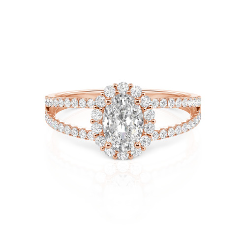 Jeulia Split Shank Halo Oval Cut Ring