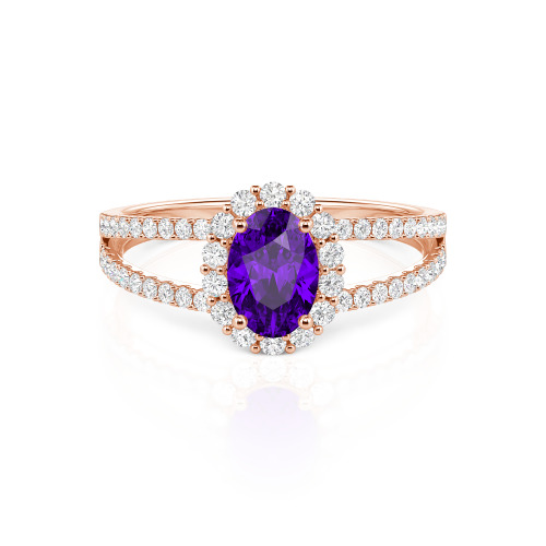Jeulia Split Shank Halo Oval Cut Ring