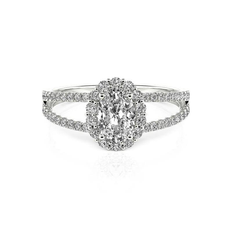 Jeulia Damen Verlobungsring Gold 750/585/416 Platin Split Shank Halo Moissanite Oval Schnitt Personalisierter Schmuck