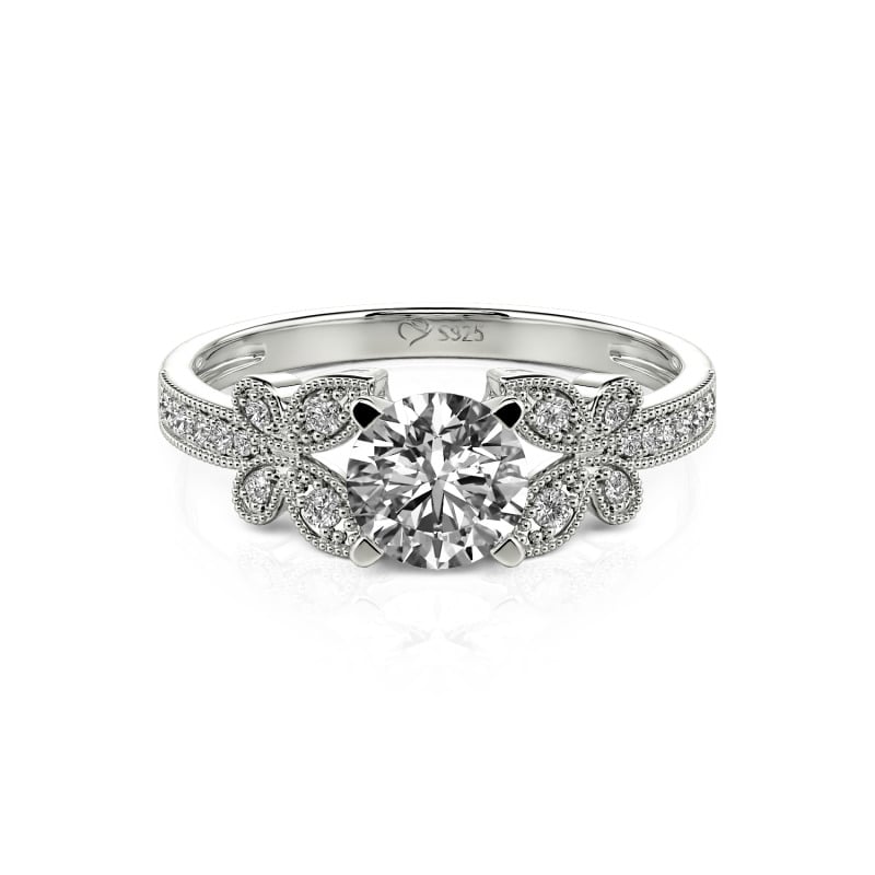 Jeulia Rundschliff Schmetterling Sterling Silber Ring