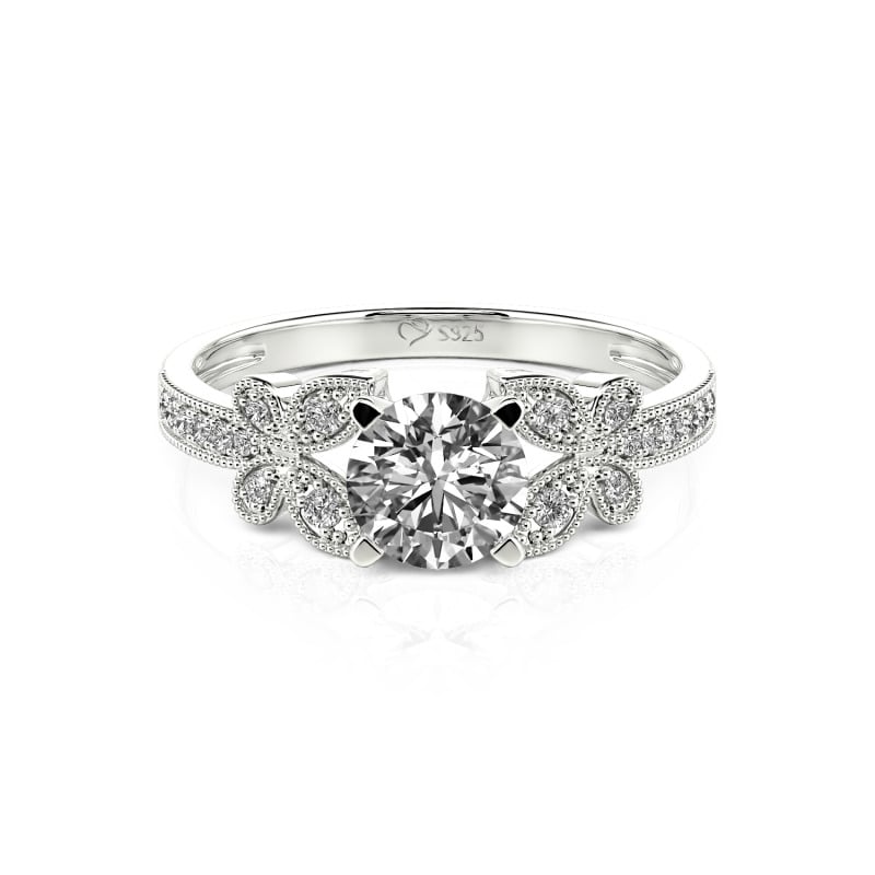 Jeulia 10K/14K/18K Gold Platinum Round Cut Butterfly Ring