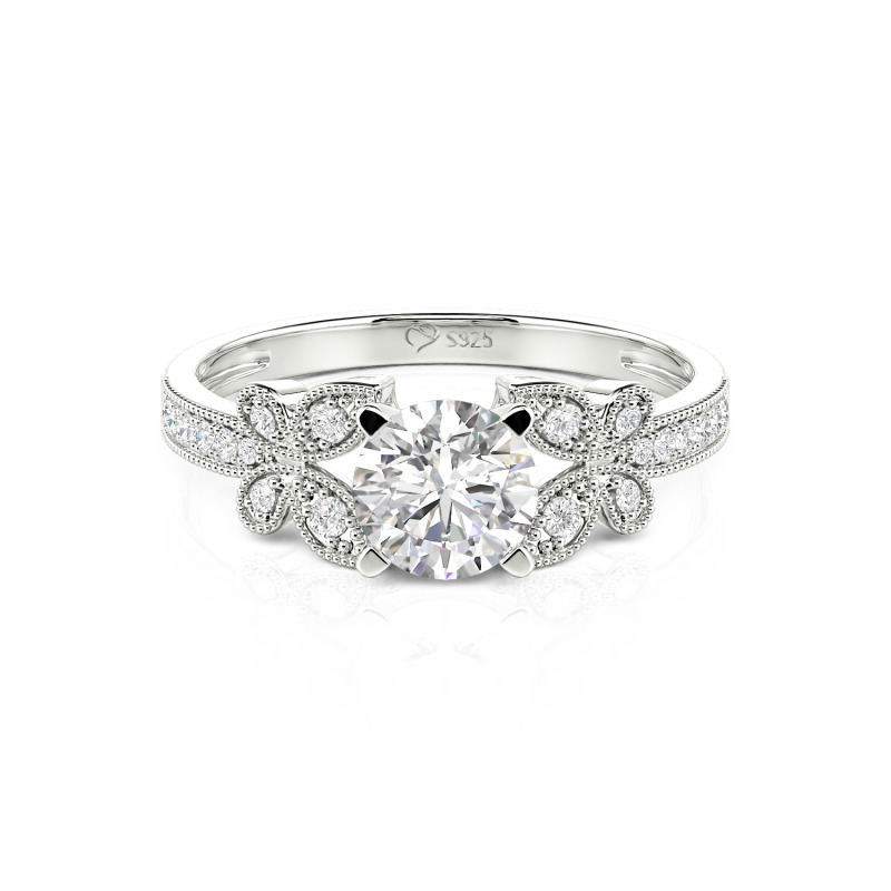 Jeulia 10K/14K/18K Gold Platinum Round Cut Butterfly Ring