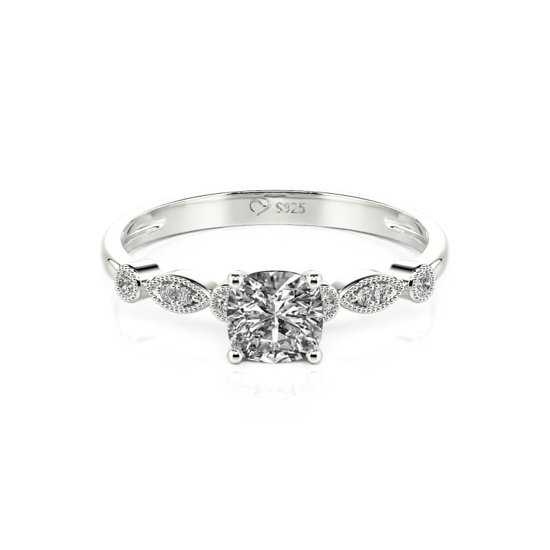 Jeulia 10K/14K/18K Gold Platinum Cushion Cut Vintage Ring