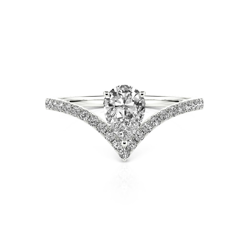 Jeulia 10K/14K/18K Gold Platinum Pear Cut V Shaped Ring