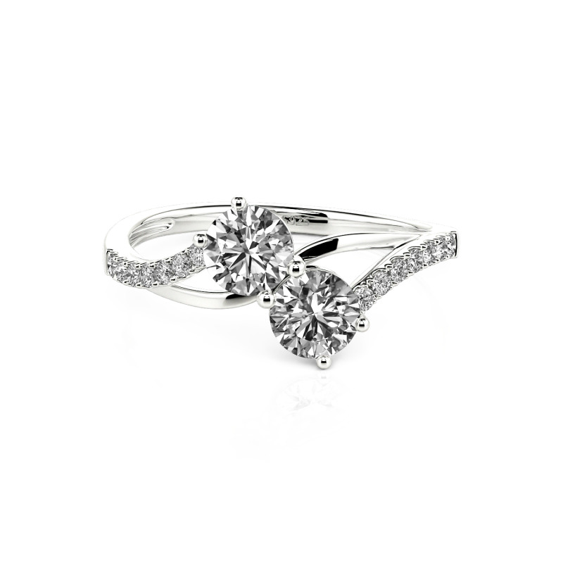 Jeulia Verlobungsring Gold 750/585/416 Platin Zwei Steine Moissanite Rund Schnitt Personalisierter Schmuck