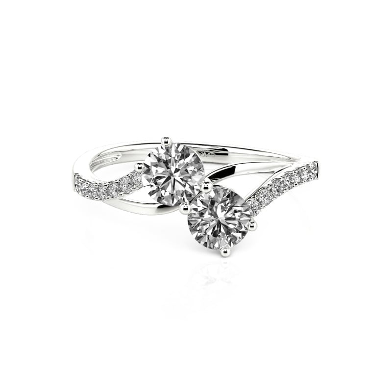 Jeulia Verlobungsring Gold 750/585/416 Platin Zwei Steine Moissanite Rund Schnitt Personalisierter Schmuck