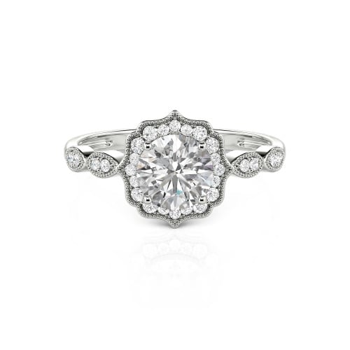 Jeulia Halo Round Cut Vintage Sterling Silver Ring