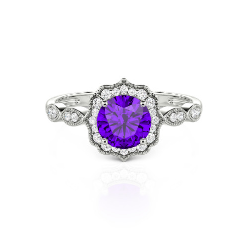Jeulia Halo Round Cut Vintage Sterling Silver Ring