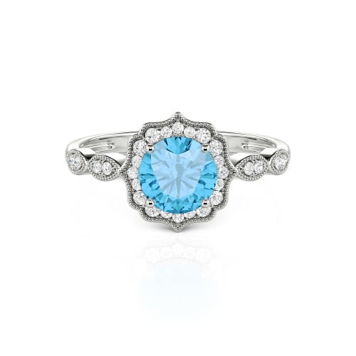 Jeulia Halo Round Cut Vintage Sterling Silver Ring