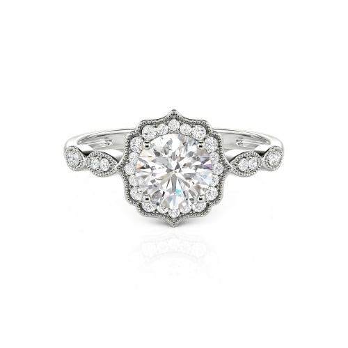 Jeulia Halo Round Cut Vintage Sterling Silver Ring