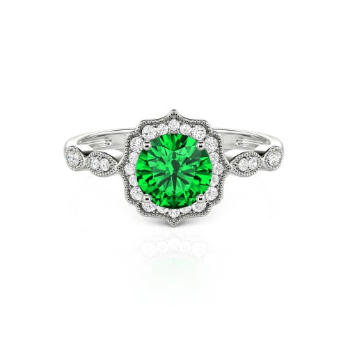 Jeulia Halo Round Cut Vintage Sterling Silver Ring