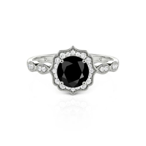 Jeulia Halo Round Cut Vintage Sterling Silver Ring