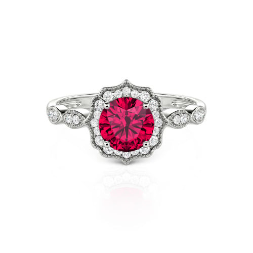 Jeulia Halo Round Cut Vintage Sterling Silver Ring