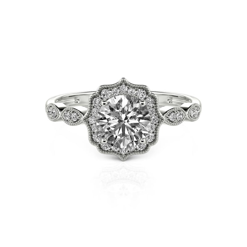 Jeulia Halo Round Cut Vintage Sterling Silver Ring