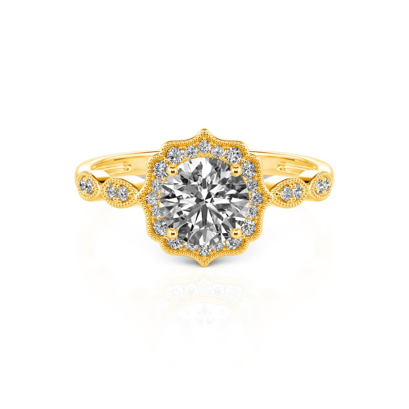 Jeulia 10K/14K/18K Gold Platinum Halo Round Cut Vintage Ring