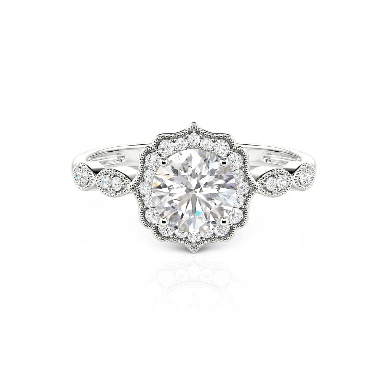 Jeulia 10K/14K/18K Gold Platinum Halo Round Cut Vintage Ring