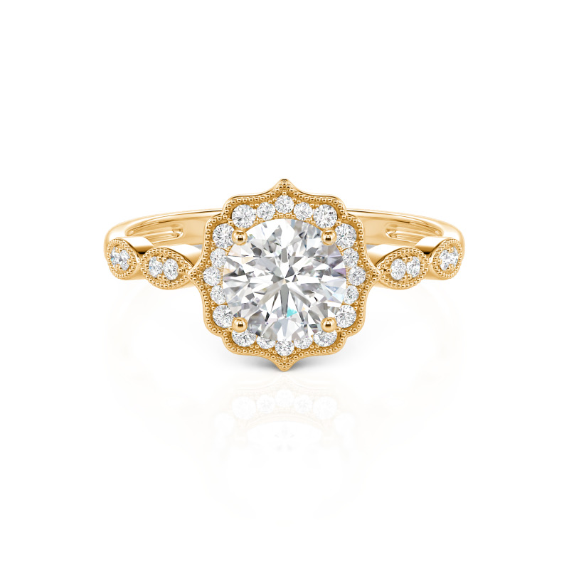 Jeulia 10K/14K/18K Gold Platinum Halo Round Cut Vintage Ring